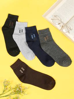 Teakwood - Mens Black,Brown,Grey,Navy & Dark Grey Cotton Above Ankle Length Socks (Pack of 5)
