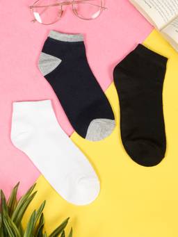 Teakwood - Mens Black White & Navy Cotton Ankle Length Socks (Pack of 3)