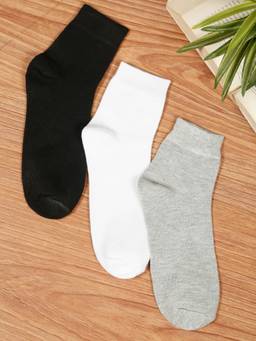 Teakwood - Mens Black White & Grey Cotton Above Ankle Length Socks (Pack of 3)