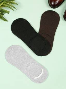Teakwood - Mens Black Brown & Grey Cotton Shoe Liner Socks (Pack of 3)