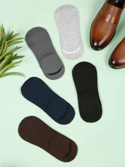 Teakwood - Mens Black,Brown,Grey,Navy & Dark Grey Cotton Above Ankle Length Socks (Pack of 5)