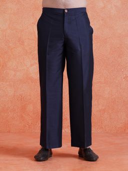 KISAH - Navy Blue Silk Blend Solid Pant