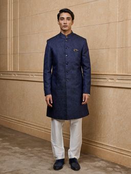 TASVA - Navy Blue Jacquard Indo Western with Jacket with Kurta and Salwar