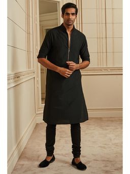 TASVA - Black Mandarin Neck Viscose Blend Kurta