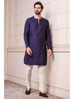 TASVA - Navy Blue Round Neck Viscose Blend Kurta