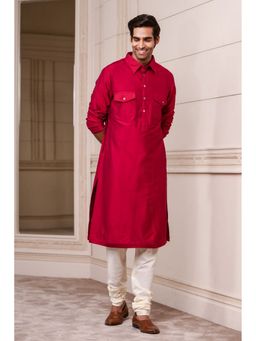 TASVA - Red Collar Neck Viscose Blend Kurta