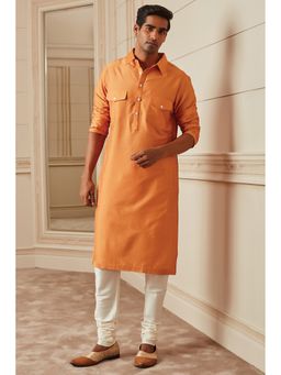 TASVA - Orange Collar Neck Viscose Blend Kurta