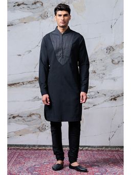 TASVA - Black Mandarin Neck Viscose Blend Kurta