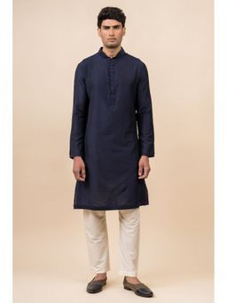 TASVA - Navy Blue Mandarin Neck Viscose Blend Kurta