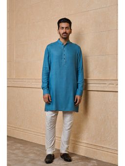 TASVA - Aqua Mandarin Neck Cotton Blend Kurta