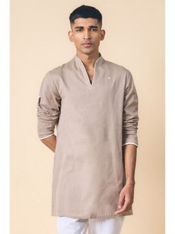 TASVA - Grey Solid Cotton Linen Blend Kurta