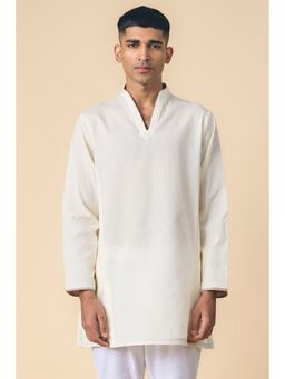 TASVA - Ivory Mandarin Neck Cotton Linen Blend Kurta