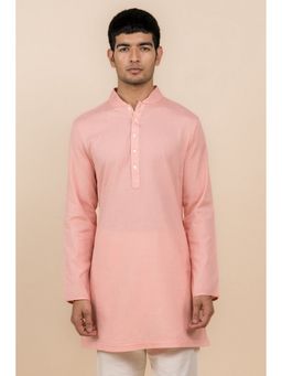 TASVA - Peach Mandarin Neck Cotton Linen Blend Kurta