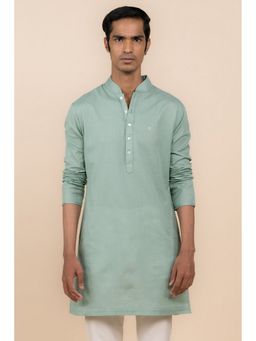 TASVA - Aqua Solid Cotton Linen Blend Kurta