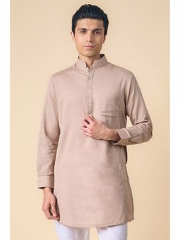 TASVA - Beige Solid Cotton Linen Blend Kurta