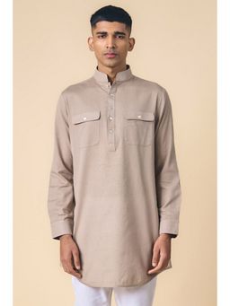 TASVA - Grey Mandarin Neck Cotton Linen Blend Kurta