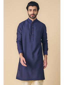 TASVA - Navy Blue Mandarin Neck Viscose Blend Kurta