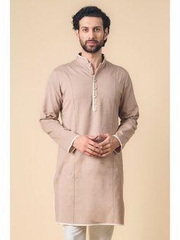TASVA - Beige Mandarin Neck Cotton Linen Blend Kurta