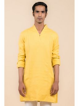 TASVA - Yellow Mandarin Neck Cotton Kurta