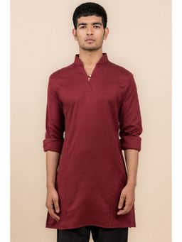 TASVA - Maroon Mandarin Neck Cotton Kurta