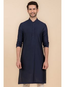 TASVA - Navy Blue Mandarin Neck Viscose Blend Kurta