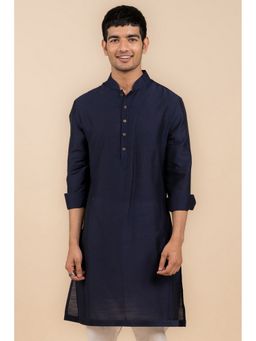 TASVA - Navy Blue Mandarin Neck Viscose Blend Kurta