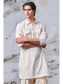 TASVA - Ivory Collar Neck Cotton Kurta