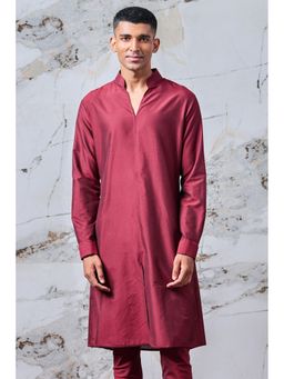 TASVA - Wine Mandarin Neck Viscose Blend Kurta