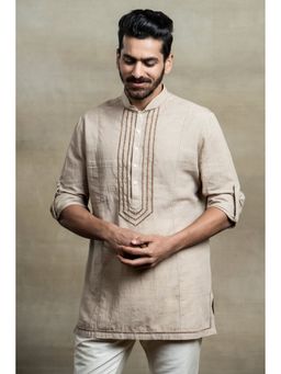 TASVA - Beige Mandarin Neck Cotton Kurta