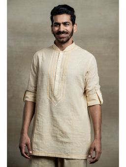 TASVA - Peach Mandarin Neck Cotton Kurta