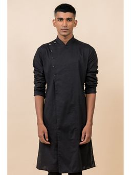 TASVA - Black Mandarin Neck Cotton Kurta
