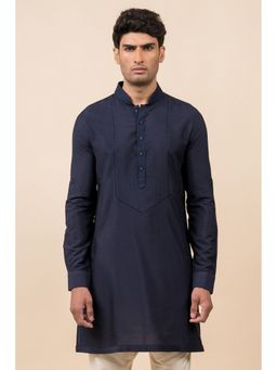 TASVA - Navy Blue Mandarin Neck Viscose Blend Kurta