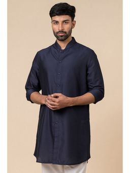 TASVA - Navy Blue Mandarin Neck Viscose Blend Kurta