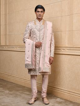 TASVA - Pink Embroidered Sherwani Kurta with Churidar and Stole