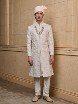 TASVA - Embroidered Pink Sherwani with Kurta and Aligarhi