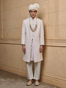 TASVA - Pink Embroidered Sherwani with Kurta and Aligarhi
