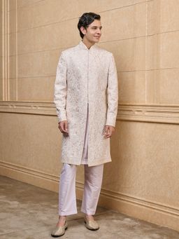 TASVA - Pink Embroidered Sherwani with Kurta and Aligarhi