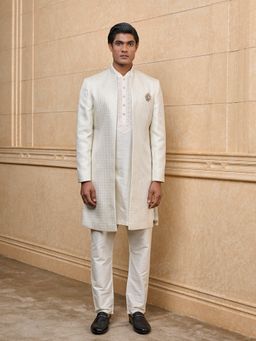 TASVA - Embroidered Ivory Sherwani with Kurta and Aligarhi