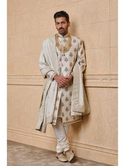 TASVA - Ivory All Over Zari Butta Embroidered Sherwani with Churidar