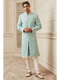 TASVA - Light Blue All Over Embroidered Silk Sherwani with Churidar