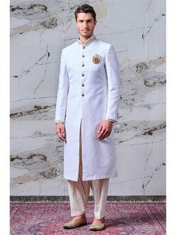 TASVA - Ivory Linen Sherwani with Salwar