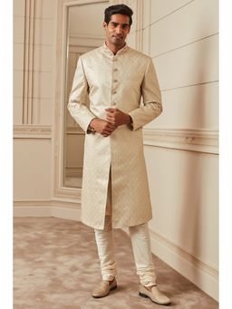 TASVA - Ivory Zari Brocade Sherwani with Kurta and Churidar