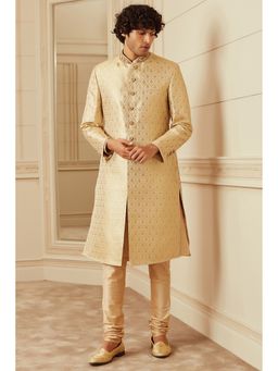 TASVA - Gold Zardozi Embroidered Collar Sherwani with Kurta and Churidar
