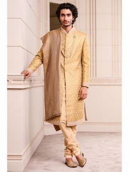 TASVA - Gold Brocade Sherwani with Churidar and Dupatta