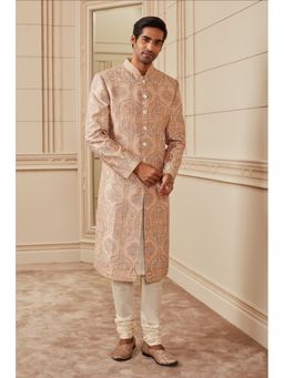TASVA - Beige Print and Aari Embroidered Sherwani with Churidar and Kurta