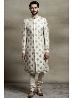 TASVA - Ivory Zardozi Embroidered Sherwani with Churidar and Kurta