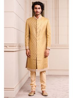 TASVA - Gold Brocade Sherwani with Kurta and Churidar