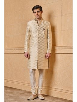 TASVA - Ivory Classic Embroidered Collar Sherwani with Kurta and Churidar