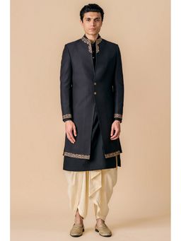 TASVA - Black Modern Grown Neck Detailing Sherwani with Dhoti Pant