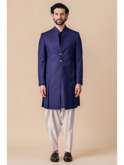 TASVA - Navy Blue Structured Dori Embroidery Sherwani with Salwar